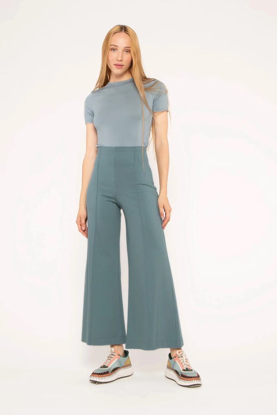 NEW Ripley Rader Cropped Ponte Knit Wide Leg Pants in Sea Blue Size Small